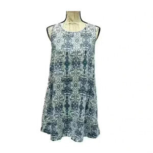 Rachel Zoe Linen Blue And White Casual Sleeveless Dress for Women. Size small